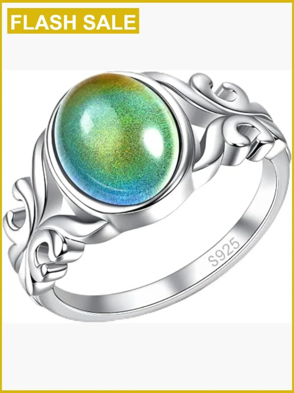 Sterling Silver Mood Ring Color Changing Thermochromic Size 7 Statement Ring